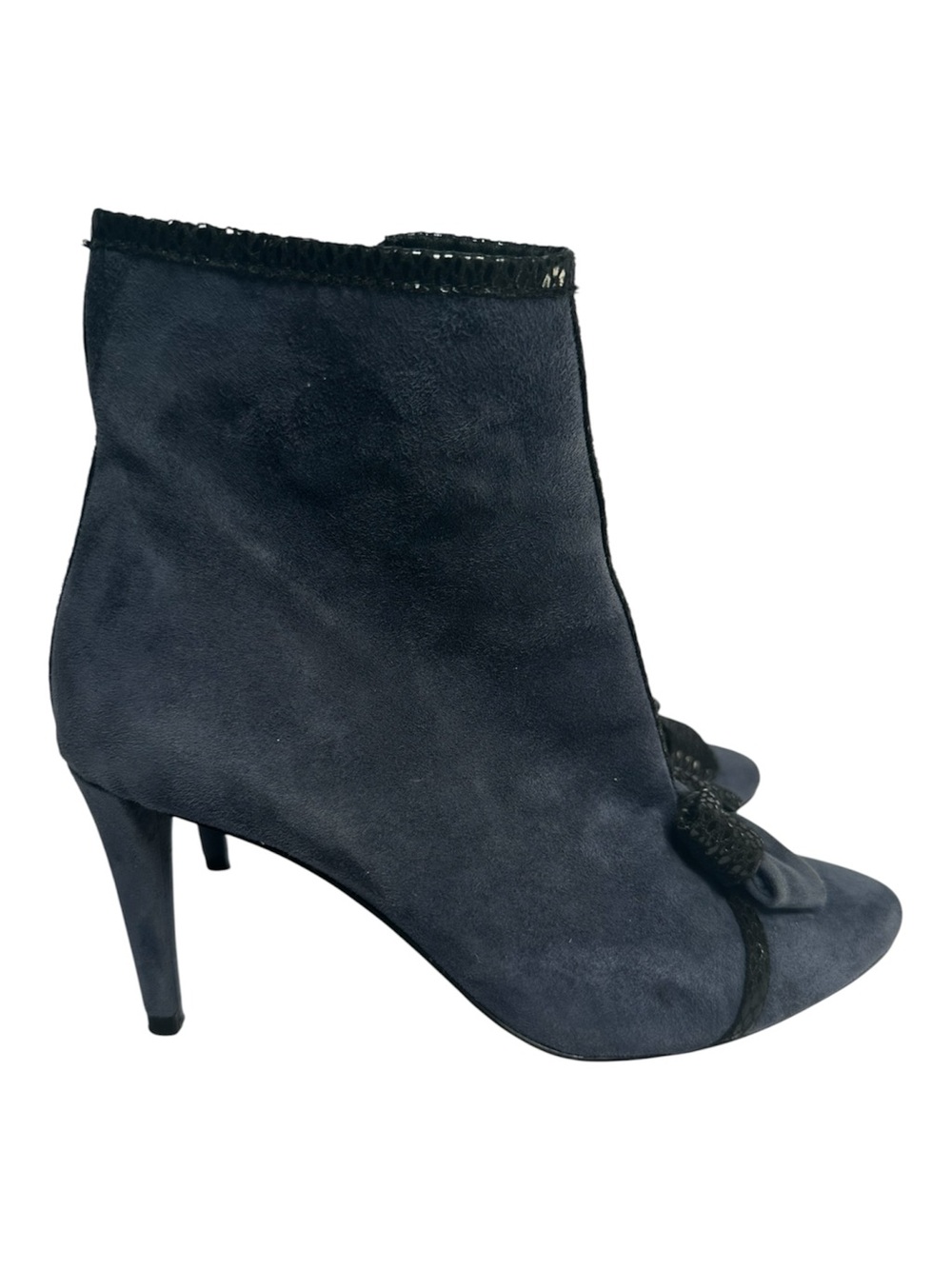 Karl Lagerfeld Women’s Navy Suede Black Contrast Mona Bow Bootie- Size 5.5